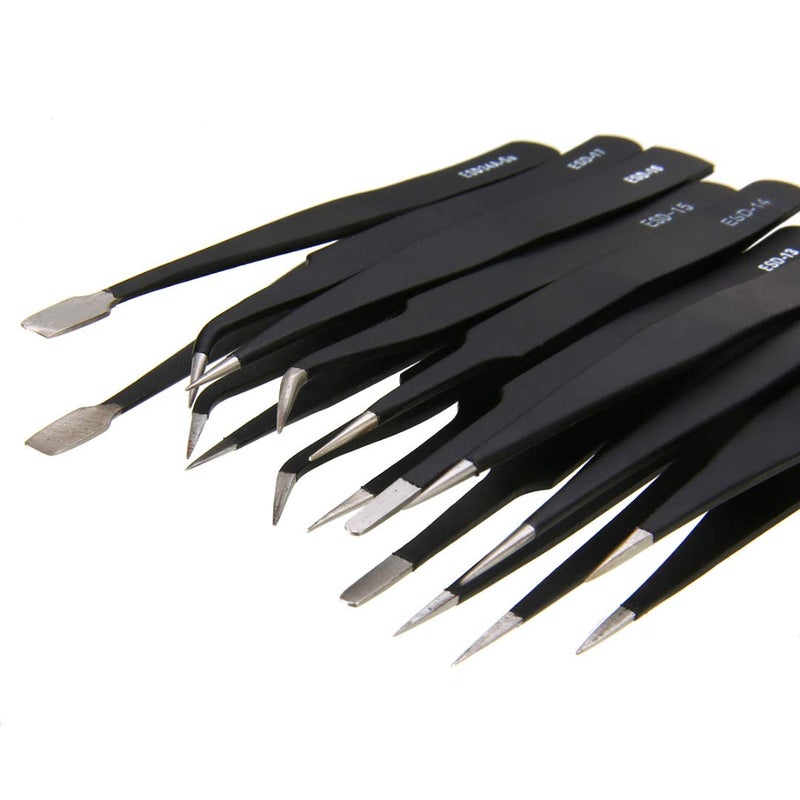 FEITA Precision Tweezer Set - FEITA Professional ESD Stainless Steel Anti static Tweezers Kit for Electronic, craft, Jewelry, Watchmakers, Hobby (Black 9 Pcs) - Image 4